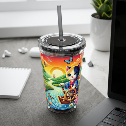 Sailor Kitten’s River Adventure Sunsplash Tumbler with Straw, 16oz
