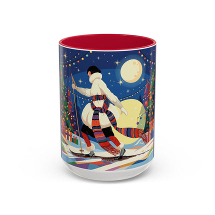 🌙🎿 The Moonlit Christmas Skier Colorful Mug – Whimsical Holiday Fantasy
