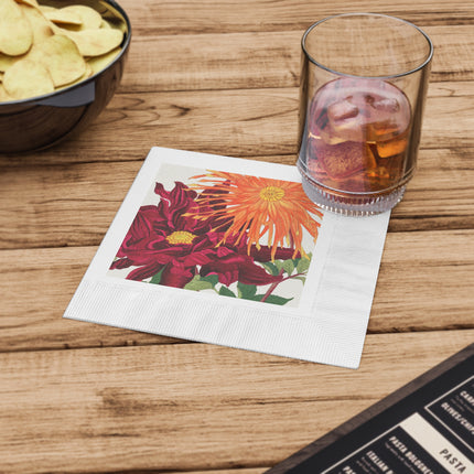 Dahlia Flower by Tanigami Kônan White Coined Napkins