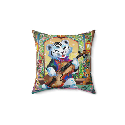Melodies of the Snow Lion Cub Spun Polyester Square Pillow