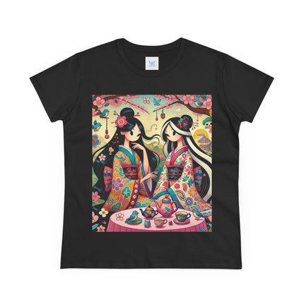 Fairies in Kimonos at Tea Among Blossoms Cotton Tee