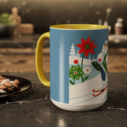 🎿❄️ The Winter Garden Skier Colorful Mug – Whimsical Holiday Fantasy