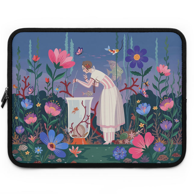 🐠🌸 The Lady of the Underwater Garden Laptop Sleeve – Art Deco Aquatic Fantasy