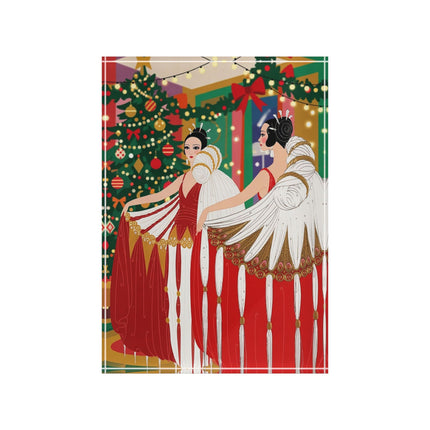 🎄💃 The Christmas Mirror Duet Acrylic Art Block – Art Deco Holiday Elegance