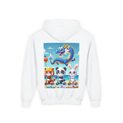 Seaside Scooter Friends Youth Hooded Sweatshirt – Coastal Fun & Playful Adventure