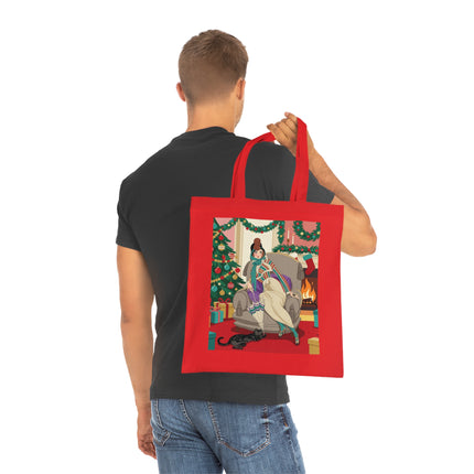 🔥🎄 The Lady Of The Christmas Hearth Cotton Tote Bag – Art Deco Holiday Warmth