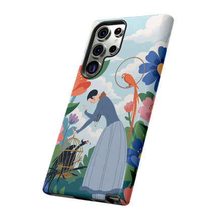 🦜🌺 The Lady Of The Garden Aviary Phone Case – Art Deco Floral Whimsy