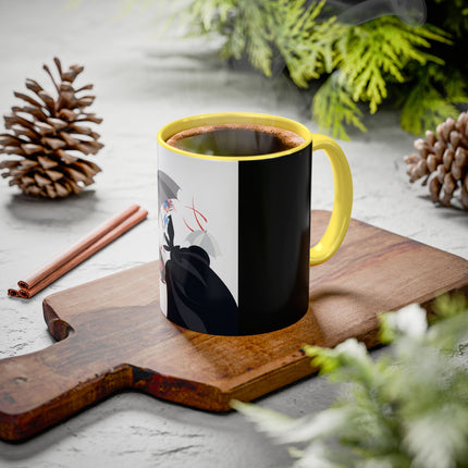 The Lady of Silver Umbrellas Colorful Mug (11oz, 15oz) – Art Deco Mystery, Elegant Fashion & Silver Dreamscape