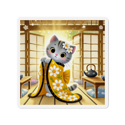 Playful Kitten in the Tea Room Die-Cut Magnets (5 Sizes)