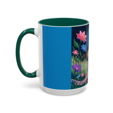 The Lady And The Moonlit Peak Colorful Mugs – Art Deco Alpine Garden Elegance