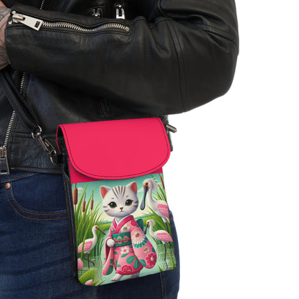 Geisha Kitten Strolls Among the Spoonbills Small Cell Phone Wallet
