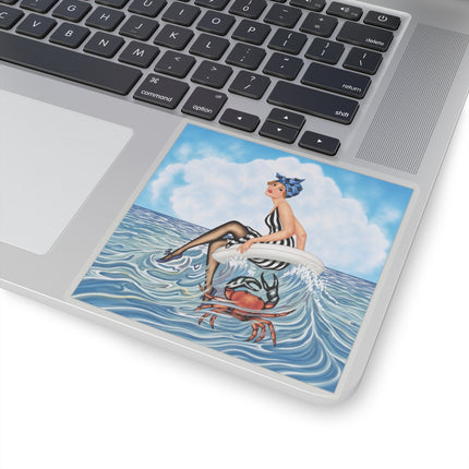 🦀🌊 The Seaside Crab Ride Kiss-Cut Stickers – Art Deco Beach Whimsy