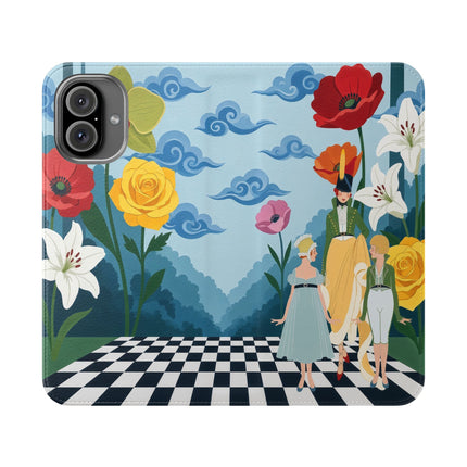 🌺♟️ The Ladies Of The Checkerboard Garden Flip Case – Art Deco Floral Fantasy