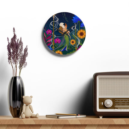 🌻🌙 The Midnight Sunflower Garden Acrylic Wall Clock – Art Deco Floral Fantasy