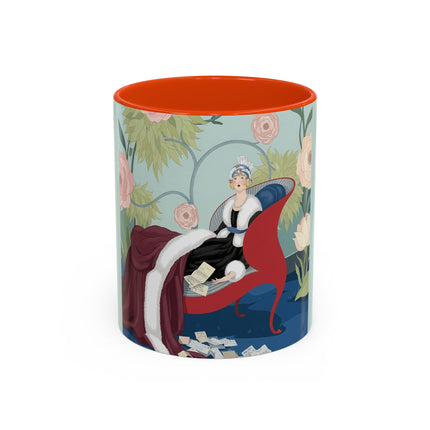 The Lady Of The Scarlet Chaise Colorful Mugs – Art Deco Romantic Elegance