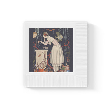 The Dazzling Little Fish by George Barbier White Coined Napkins