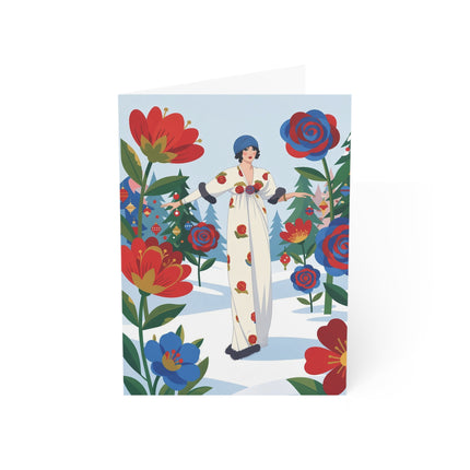 🌹❄️ The Lady Of The Winter Rose Garden Greeting Card – Art Deco Holiday Fantasy