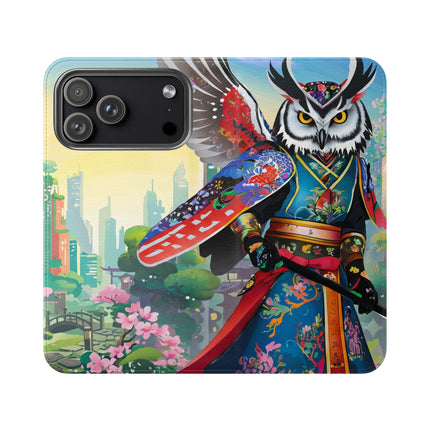 🦉⚔️ Cyberpunk Samurai Owl Flip Case – Neon Wisdom & Warrior Honor
