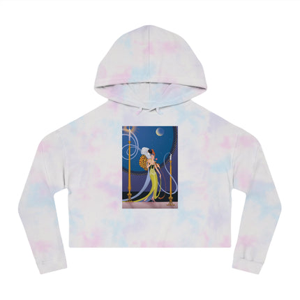 Smoke and Secrets: A Glamorous Encounter in Prohibition Era Women’s Cropped Hooded Sweatshirt