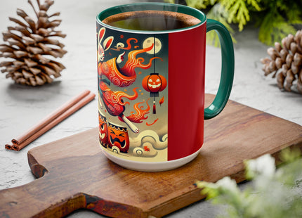 Jack-O’-Lantern Drums & The Kabuki Rabbit Colorful Mugs (11oz, 15oz)