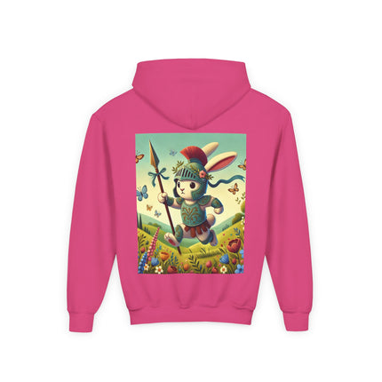 Rabbit Gladiator Youth Hooded Sweatshirt – Courage, Adventure & Playful Heroism