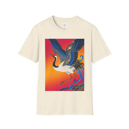 🪽🌅 The Celestial Crane Softstyle T-Shirt – Art Deco Wings Of Elegance