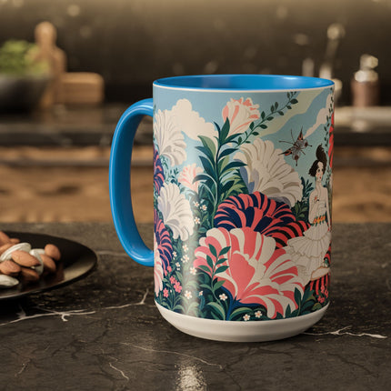 🌸🦋 The Enchanted Pink Blossom Retreat Colorful Mug – Art Deco Floral Whimsy