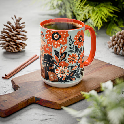 🧳🌼 The Grand Floral Voyage Colorful Mug – Art Deco Travel Elegance