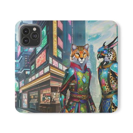 🐆🦜 Cybernetic Duets Flip Case – Neon Elegance & Digital Harmony