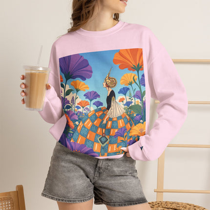 🌺🧡 The Lady Of The Golden Garden Crewneck Sweatshirt – Art Deco Fashion Fantasy