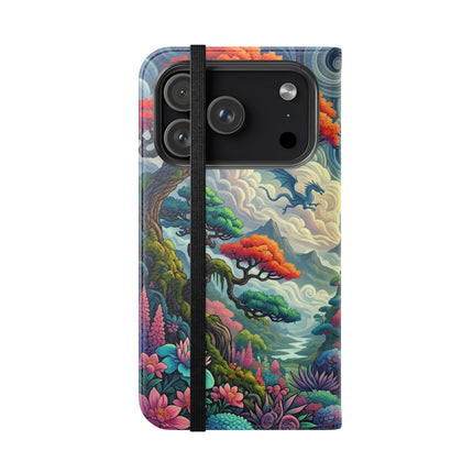 Mystic Guardian of the Sky Flip Case – Warrior Fairy & Turquoise Dragon