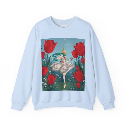 🌷🩰 The Scarlet Tulip Ballet Crewneck Sweatshirt – Art Deco Floral Whimsy