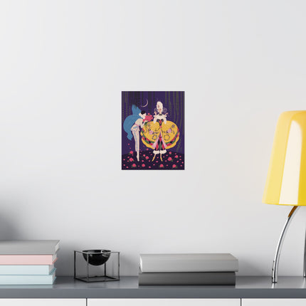 🌹🌙 The Lady Of The Moonlit Rose Masquerade Matte Vertical Poster – Art Deco Fashion Illustration