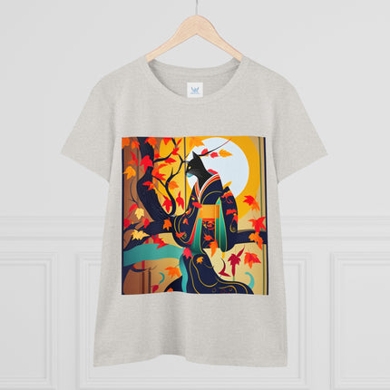 Black Cat in Kimono Women's Midweight Cotton Tee