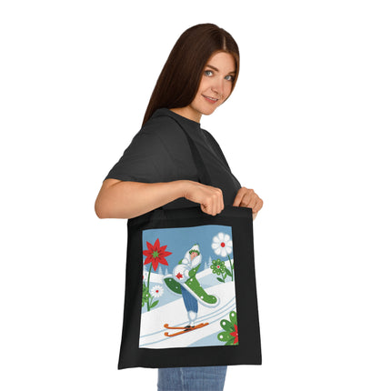 🎿🌺 The Winter Garden Skier Cotton Tote Bag – Colorful Winter Adventure
