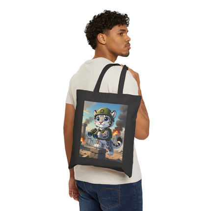 The Snow Leopard Lookout Cotton Canvas Tote Bag – Adventure, Curiosity & Fearless Style