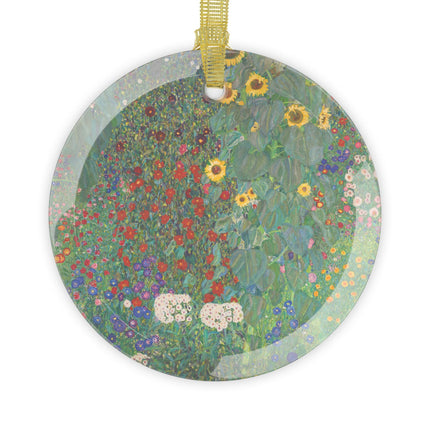 Farm Garden with Sunflowers by Gustav Klimt Glass Ornament