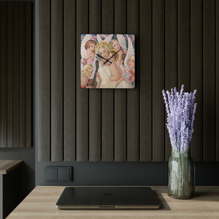 Madonna with Child Surrounded by Musical Angels Acrylic Wall Clock, Round and Square