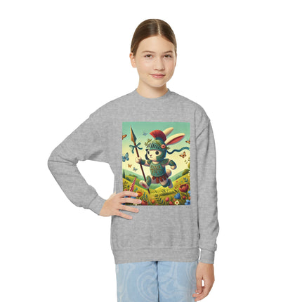 Rabbit Gladiator Youth Crewneck Sweatshirt – Courage, Adventure & Playful Charm