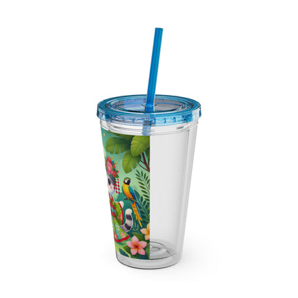 Parrot Dance of the Geisha Kitten Sunsplash Tumbler with Straw, 16oz