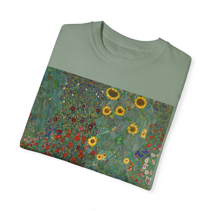 Farm Garden with Sunflowers by Gustav Klimt Unisex Garment-Dyed T-shirt