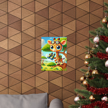 🦒🌿 Giraffe Lookout Matte Vertical Poster – Curiosity, Adventure & Joyful Discovery