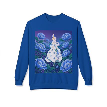 💙🌸 The Enchanted Blue Blossom Garden Midweight Crewneck Sweatshirt – Art Deco Floral Elegance