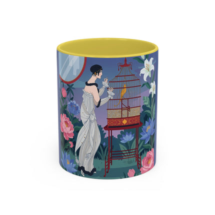 Whispers to the Golden Songbird Colorful Mugs – Art Deco Garden Elegance