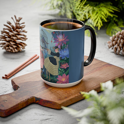 The Ladies And The Enchanted Macaw Colorful Mugs – Art Deco Botanical Elegance