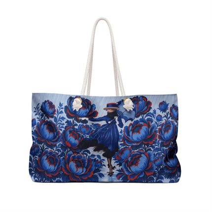 ☔💙 The Sapphire Rainfall Garden Weekender Bag – Art Deco Floral Elegance