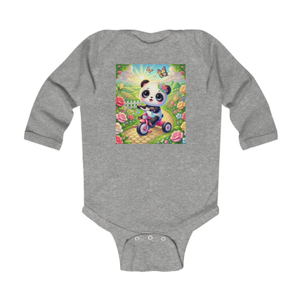 Panda’s Garden Ride Baby Long Sleeve Bodysuit – Tricycle Garden Adventure Design