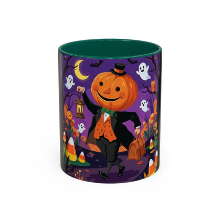 🎃🏮 The Pumpkin Gentleman's Moonlit Stroll Colorful Mug – Whimsical Halloween Charm
