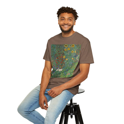 Farm Garden with Sunflowers by Gustav Klimt Unisex Garment-Dyed T-shirt