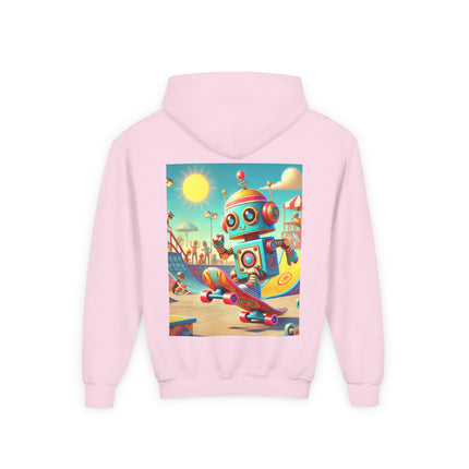 Skate Park Robot Youth Hooded Sweatshirt – Action, Energy & Retro Fun